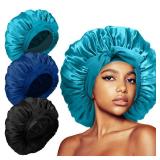 3Pcs Silk Bonnet for Sleeping Women, Satin Hair Bonnets for Curly Hair, Jumbo Bonnet with Tie Band Braids