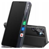 Phone Case for Samsung Galaxy S25 Ultra 5G Case, Mirror for Galaxy S25 Ultra 5G Cases with Kickstand, Leather PC Flip Clear View Window Protective Cover for Samsung S25 Ultra Phone Case (Black)