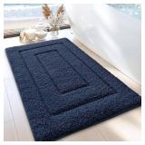 DEXI Bathroom Rug 24x16, Non Slip Washable Bath Mat for Shower Floor, Absorbent Soft Bathmat with Rubber Backing, Quick Dry Microfiber Carpet, Navy