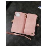 Defencase Compatible with iPhone 15 Case Wallet with RFID Blocking Card Holder for Women and Men, Fashion PU Leather Magnetic Snap Flip Zipper Strap Wallet Phone Case Fit for iPhone 15 6.1, Rose Pink