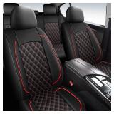 HChengkikz Car Seat Covers Full Set, Breathable and Waterproof Napa Leather Car Seat Cover, Interior Universal Fit for Cars, Sedans, SUVs, Vans, Trucks (Full Seat, Black + Red)