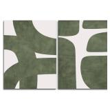 Set of 2 Green Abstract Posters Modern Minimalist Wall Decor Green and White Beige Line Pictures Prints Wabi Sabi Paintings Wall Art Living Room Home Decoration Unframed 16x24inch