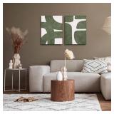 Set of 2 Green Abstract Posters Modern Minimalist Wall Decor Green and White Beige Line Pictures Prints Wabi Sabi Paintings Wall Art Living Room Home Decoration Unframed 16x24inch