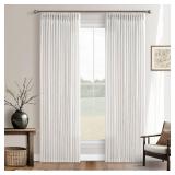 Beige White Memory Trained Pinch Pleated Curtains 84 Inches Long for Bedroom Light Filtering Semi Sheer Dining Room Boho Curtains 2 Panels Set Hooks Rings Privacy Ivory Linen Window Drapes 50x84 Inch 