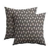 Kawani Vintage Pillow Covers 18x18 Inch Set of 2 Black Floral Block Print Outdoor Decorative Throw Pillows Neutral Pattern Pillowcases Square Cushion Covers for Couch Home Decor