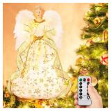 PEEKI Christmas Tree Topper, 15 Angel Treetop with Lights and Remote Control Timer, Christmas Tree Decoration for Holiday Ornament and Home Decor, Gold