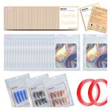 202pcs Press on Nail Packaging Bag, 100pcs Empty Holographic Nail Storage Bag and 100pcs Instruction&Display Black Cardboard with 2 Roll Transparent Tape for Nail Display Profession Salon(White, 100)