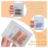 202pcs Press on Nail Packaging Bag, 100pcs Empty Holographic Nail Storage Bag and 100pcs Instruction&Display Black Cardboard with 2 Roll Transparent Tape for Nail Display Profession Salon(White, 100)