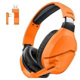 WolfLawS Wireless Gaming Headset with Noise Canceling Microphone for PS5, PC, PS4, 2.4G/Bluetooth Gaming Headphones with USB and Type-c Connector, Wired Mode for Controller - Orange