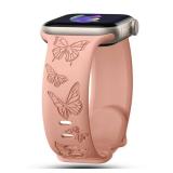 IKANFI Butterfly Engraved Bands Compatible with Apple Watch Band 41mm 40mm 38mm Women, Silicone Sport Strap for iWatch Series SE 10 9 8 7 6 5 4 3 2 1 UltraPK38