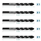 5-Piece 3/8 Masonry Drill Bits for Tile Glass Ceramic Wall Brick Stone Soft-Metal Wood, 3/8 Inch Concrete Drill Bits Cement Drill Bit Set, 3-Flat Shank, YG8 Carbide Tungsten Steel Alloy Tip 10mm