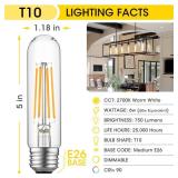 Gozelux Dimmable E26 Edison Bulb, AC120V Warm White 2700K Light Bulbs, 6W Equal 60 watt 750LM Tubular T10 LED for Rustic Pendant, Chandeliers, Wall Sconces,Vanity, Pack of 4