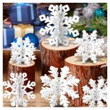OuMuaMua 6 Set Snowflake Christmas Table Decorations - 12pcs White Wooden 3D Snowflake Decor Tabletop Centerpiece for Christmas Party Supplies Home Decor