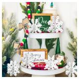 OuMuaMua 6 Set Snowflake Christmas Table Decorations - 12pcs White Wooden 3D Snowflake Decor Tabletop Centerpiece for Christmas Party Supplies Home Decor