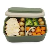 Silicone Bento Box Lunch Box for Adults, Lunch Food Container with 3 Compartment, BPA-Free and Leakproof, Microwave & Dishwasher Safe (Green)