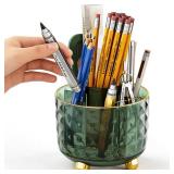 GOTOBA Dark Green Pen Pencil Holder for Desk, 360° Rotating Pen Organizer, Green Office Supplies, Cute Pen Holder, 6-Compartment Pencil Holder Rotating