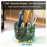 GOTOBA Dark Green Pen Pencil Holder for Desk, 360° Rotating Pen Organizer, Green Office Supplies, Cute Pen Holder, 6-Compartment Pencil Holder Rotating