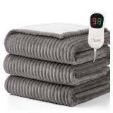 Homemate Heated Blanket Electric Throw - 50x60 Heating Blanket Throw 1/2/4/6/8 Hours Auto-Off 10 Heat Levels Over-Heat Protection Soft Flannel Sherpa Heater ETL Certification