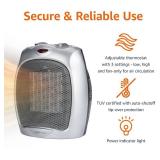 Amazon Basics Ceramic Space Heater, Portable Indoor Heating Solution, With Overheat and Tip-Over Protection, Thermostat, Non-Oscillating, 1500W, Fast Heating, 7.52D x 6.34W x 9.45H, Silver