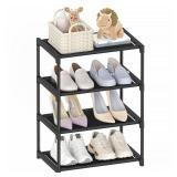 Autonomier 4 Tier Small Shoe Rack, Narrow Stackable Kids Toddler Adult Shoe Storage Organizer Shelf for Closet Floor Entryway Bedroom, Space Saver Shoe Rack Organization Shelves