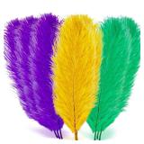 18 Pcs Mardi Gras Feathers for Crafts 10-12 Inches Natural Green Gold Purple Feathers Bulk for DIY Craft Carnival Costume Mardi Gras Party Decorations(Pure Gold, Purple, Green)