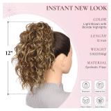 12 Inch Curly Ponytail Extension - Clip in Ponytail Hair Extensions, Natural Claw Clip Ponytail Extension, Synthetic Clip on Ponytails for Women (Color: Light Brown with Blonde Highlights)