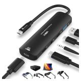 Guermok 5-in-1 USB-C to AR Glasses Adapter, 100W PD Fast Charging, 8K@60Hz Video, USB/USB-C Ports Works with AR Glasses Devices, Handheld Consoles, Switch, USBC Phones and Laptops, Black