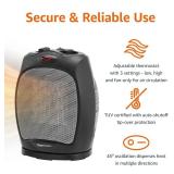 Amazon Basics Oscillating Ceramic Space Heater, Portable Fast Heating Indoor Solution, With Overheat and Tip-Over Protection, Thermostat, 1500W, 7.52D x 6.34W x 9.45H, Black
