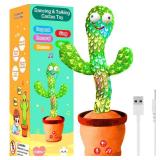 Rechargeable Dancing Talking Cactus Toy, Singing Cactus Baby Toy That Talks Back, Educational Baby Toys 18 months+ w/ 51 English Songs, Toddler Easter Basket Stuffers, Easter Gifts for Kids, Infant