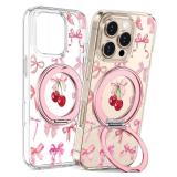 Loheckle for iPhone 16 Pro Max Case with Stand- Compatible with MagSafe Women Girls Cute Clear Girly Aesthetic Unique Design Soft TPU Magnetic Ring Phone Cover for Apple 16 Promax, Bow