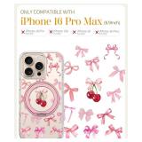 Loheckle for iPhone 16 Pro Max Case with Stand- Compatible with MagSafe Women Girls Cute Clear Girly Aesthetic Unique Design Soft TPU Magnetic Ring Phone Cover for Apple 16 Promax, Bow