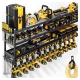 POKIPO 49 W Large Power Tool Organizer Wall Mount, 4 Layer Heavy Duty Loads 800 lbs, Tool Rack Holds 12 Cordless Drills, Large Capacity Battery Holder for Garage Storage, Christmas Gift for Men