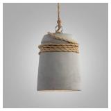 Meefad Concrete Pendant Lamp, 1 Light Industrial Farmhouse Style Hanging Lamp, Cement Bell Pendant Fixture with Hemp Rope Deco