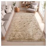 Beige Rugs for Bedroom 4x5.9 ft - Ultra Soft Faux Fur Area Rug - Plush Non-Slip Shaggy Carpet for Living Room, Cozy Fluffy Rug for Kids Boys Girls Dorm Nursery Room, High Pile Floor Carpet