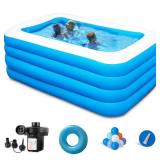 Inflatable Swimming Pool, 71 x 51 x 28 Full-Sized Blow Up Pool, Kids Family Pool for Summer Water Party, BPA-Free Above Ground Blow Up Kiddie Pool Ball/Sand Pit, Outdoor, Garden, Backyard
