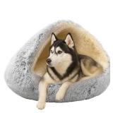 ShinHye Round Plush Fluffy Hooded Cat Bed Cave, Cozy for Indoor Cats or Small Dogs, Waterproof Bottom, Washable 35 in
