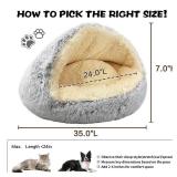 ShinHye Round Plush Fluffy Hooded Cat Bed Cave, Cozy for Indoor Cats or Small Dogs, Waterproof Bottom, Washable 35 in