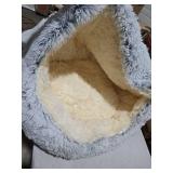 ShinHye Round Plush Fluffy Hooded Cat Bed Cave, Cozy for Indoor Cats or Small Dogs, Waterproof Bottom, Washable 35 in