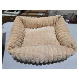 Bedsure ComfyFleece Cute Dog Bed for Small Medium Dogs - Washable Furry Puppy Beds, Rectangle Orthopedic Corduroy Fleece Pet Beds with Removable Zipper Cover, 25x21x7inches,Sandy Beige