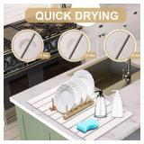 cuomaop Stone Dish Drying Mat for Kitchen Counter, 23x15.3 Inch Large Fast-Absorbing Diatomaceous Earth Drying Pad, Quick Dry Foldable Stone Dish Mats for Countertop Dishes, Bottles, Cups and Utensils