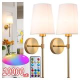 YHCDLAMP Battery Operated Wall Sconce Set of 2, Rechargeable Wall Sconce with 10000mAh Bulb and Remote, Up to 50 Hrs Use, RGB Dimmable Wireless Wall Lights for Living Room Bedroom Hallway