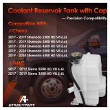 84257137 Engine Coolant Overflow Recovery Reservoir Radiator Expansion Tank with Cap, Hose & Sensor, Fit for 17-24 V8 6.6L Chevy Silverado GMC Sierra 2500HD 3500HD 4500HD 5500HD 6500HD