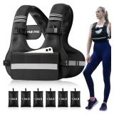 TAEVNO Adjustable Weighted Vest for Women Men,12-20lb Comfort Fit - U-Shaped Ergonomic Weight Vest with 6 Removable Iron Sandbags, Large Front Mesh Pocket & Reflective Strips, Ideal for Running, Walki
