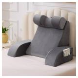 Velorose Reading Pillow for Sitting in Bed Adult, Back Pillow for Bed Sitting up, Backrest Pillow with Arms, Back Support Pillows for Gaming Lounging Watching TV, Large 21\" Grey