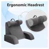 Velorose Reading Pillow for Sitting in Bed Adult, Back Pillow for Bed Sitting up, Backrest Pillow with Arms, Back Support Pillows for Gaming Lounging Watching TV, Large 21\" Grey