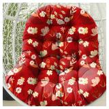 Uthem Waterproof Egg Chair Cushion Replacement Outdoor Hanging Egg Chair Cushion 47x35x7 Inches Thicken Chair Cushions with Ties, Red Peony