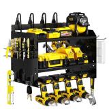 Wide Power Tool Organizer Wall Mount with Charging Station,3 Layer Adjustable Heavy Duty Tool Storage Rack with 8 Outlet Power Strip for Drill,Cordless Tools,Suitable Utility Rack for Garage,Black