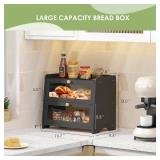JANSNIMEN Double Layer Bread Box for Kitchen Countertop, Large Breadbox Bread Container Storage with Acrylic Door, Wooden Farmhouse Bread Holder (Blaeck, Medim-15.7\" L x 9.5\" W x 13\" H)