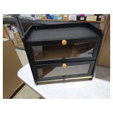 JANSNIMEN Double Layer Bread Box for Kitchen Countertop, Large Breadbox Bread Container Storage with Acrylic Door, Wooden Farmhouse Bread Holder (Blaeck, Medim-15.7\" L x 9.5\" W x 13\" H)