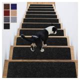 Antdle Carpet Stair Treads for Wooden Steps Non-Slip Indoor 16pcs 8x30inch Stair Treads Carpet Anti Slip for Dogs, Elders, Kids Stair Runners for Wooden Steps Stair Pads Mats Covers Pads, Black